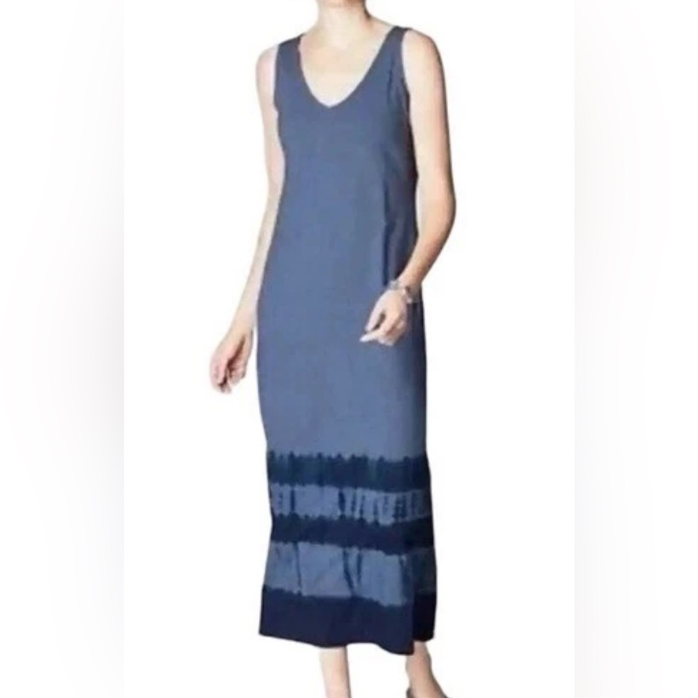 J Jill Pure Jill PJ Tie-Dyed Maxi Dress Sz MP Blue Sleeveless Beachy Resortwear